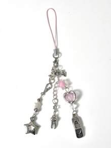 1 件手工串珠手机挂绳，可爱吊坠相机带，粉色，时尚 Ins 风格