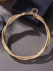 1pc Simple Fashionable Metal Gold Chain Layered Necklace, Creative Chunky Link Chain For Party And Daily Wear - Multicolor - View 4