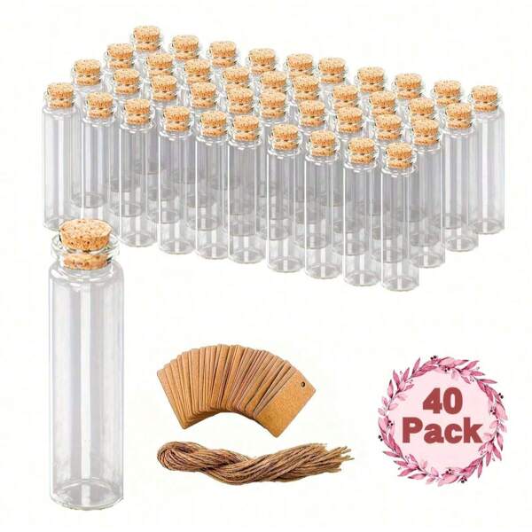 40 Stücke Valentinstag Geschenkgläser, 20ml Mini klare leere Glasflaschen mit Korkverschluss, klare Glasbehälter zum Aufhängen, DIY Dekorationsbehälter, Hochzeit, Hochzeitsempfang, Valentinstag, 20ml kleine Glasflaschen, winzige Glasampullen, Gläser mit Korkverschluss, Nachrichtengläser, Wunschgläser für Hochzeitsgeschenke, DIY Kunst Handwerk Aufbewahrung