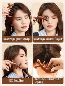 2-In-1 Dolphin Massage Comb, Sandalwood Comb, Wide-Tooth Comb, Multi-Functional Comb, Haircare, Neck & Scalp Massage - Multicolor - View 6