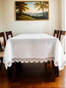 Față de masă dreptunghiulară din fibră de bambus albă, 1 buc., broderie din dantelă solubilă în apă, design elegant cu flori albe, potrivită pentru masa de bucătărie de acasă, bufet, comodă, decorarea dulapului de pantofi, petrecere de sărbători, petrecere de picnic în aer liber, cadou de aniversare a nunții pentru bărbați și femei, broderie rafinată, decorațiune festivă, material de înaltă calitate, pentru gazdele de banchet.