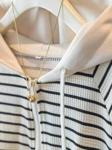 YUXIN Fashionable Striped Full Zip Hoodie Jacket - Casual Long Sleeve Outerwear, Women's Fashion Apparel, Soft Lining, Adjustable Drawstring, Spring/Autumn Vacation Style Jacket - Apricot - View 12