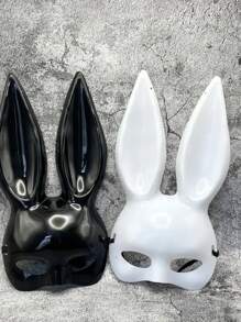 1 pièce Masque de lapin - Masque de mascarade en plastique noir et blanc brillant avec bandeau élastique, convient pour le carnaval et les costumes de fête - Design unique, durable et confortable