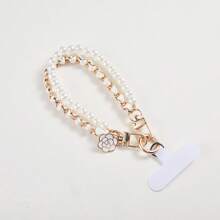 1pc Luxury Retro Fragrance Pearl Chain Phone Lanyard + Clip Wrist Phone Chain Pendant, Fits Universal Phone Cases & Keychains