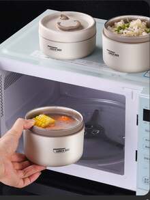 5件套304L不锈钢保温饭盒带储物袋和餐具，便携式双层密封便当盒，适用于办公室、学校