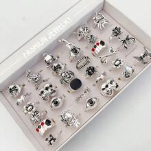 20pcs/Set Vintage Punk Skull & Snake Ring Set, Unisex Gothic Animal Spider Party Jewelry - 20 Mixed Silver Ring Sets - View 5