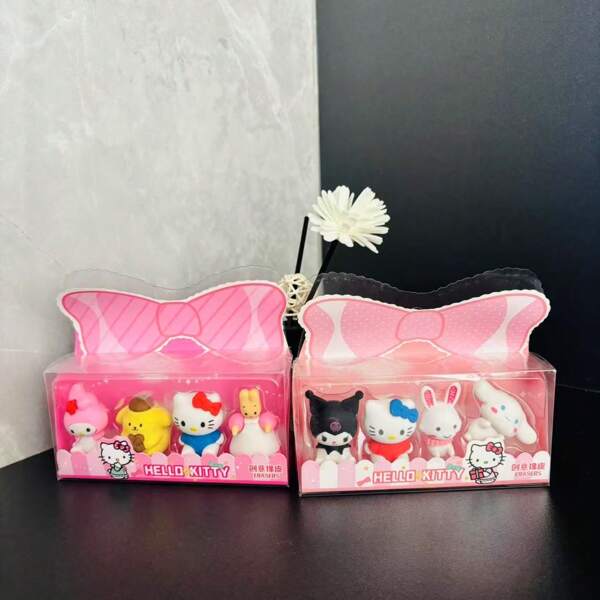 Sanrio 4pcs/Set Cute Sanrio Kuromi & Kitty Cat Themed Erasers, Creative Gift For Students,School Supplies,Back To School