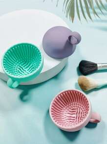 化妆刷清洁剂 - 优质硅胶刷子和防滑碗 - 轻松深度清洁所有面部刷子 - 多功能，美容刷毛清洁碗，硅胶化妆刷擦洗垫，清洁盒，便携式清洁器 - 彩色 - 查看 1