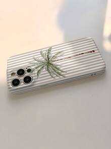 度假风防震时尚单件装水彩棕榈树条纹图案穿孔亮面手机壳，适用于 11/12/13/14/15/16 Pro Max，防水防摔防刮国际版，非国内版，适合送礼或派对使用。 - 彩色 - 查看 4