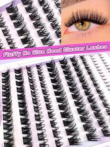 132pcs Cluster False Eyelashes, 3 Mixed Styles, Self-Adhesive, Fluffy D-Curl, 8-14mm Mixed Length; Also Includes 40pcs Self-Adhesive Lower Lashes, Fluffy Single Strands, DIY Eyelash Extension, Pre-Glued Cluster Lashes, Natural & Lengthening, D-Curl, No Glue Or Makeup Remover Needed. - Black - View 2