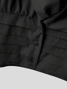 INCERUN Men Cowl Neck Buttons Puff Long Sleeve Pleated Party Casual Loose Blouse Office Work Solid Shirt Tops - màu đen - Xem 5