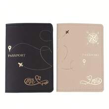 2PCS Compass Mr Mrs PU Leather Lovers Passport Cover Passport Case Passport Holder Passport Wallet Card Holder Crown Graphic Lightweight Fashion Travel Accessories For Flight For Women Or Men Gift For Couples Travel Essential Holiday Vacation Passport Holder For Women - Multicolor - View 2