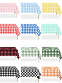 1件一次性塑料桌布，防水黑/红/粉/蓝格子桌布，适合户外野餐、厨房和节日派对。一次性塑料桌布，野餐或节日派对家居装饰，红黑白格子桌布，防水防油，适合感恩节、野餐或节日派对、家居装饰。 - 137x274cm - 查看 1