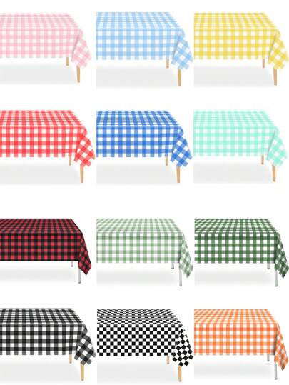 1pc Disposable Plastic Tablecloth, Waterproof Black/Red/Pink/Blue Plaid Tablecloth, Suitable For Outdoor Picnics, Kitchen And Holiday Parties. Disposable Plastic Tablecloth, Picnic Or Holiday Party Home Decor, Red Black White Checkered Tablecloth, Waterproof And Oil-Proof Tablecloth For Thanksgiving, Suitable For Picnics Or Holiday Parties, Home Decor.