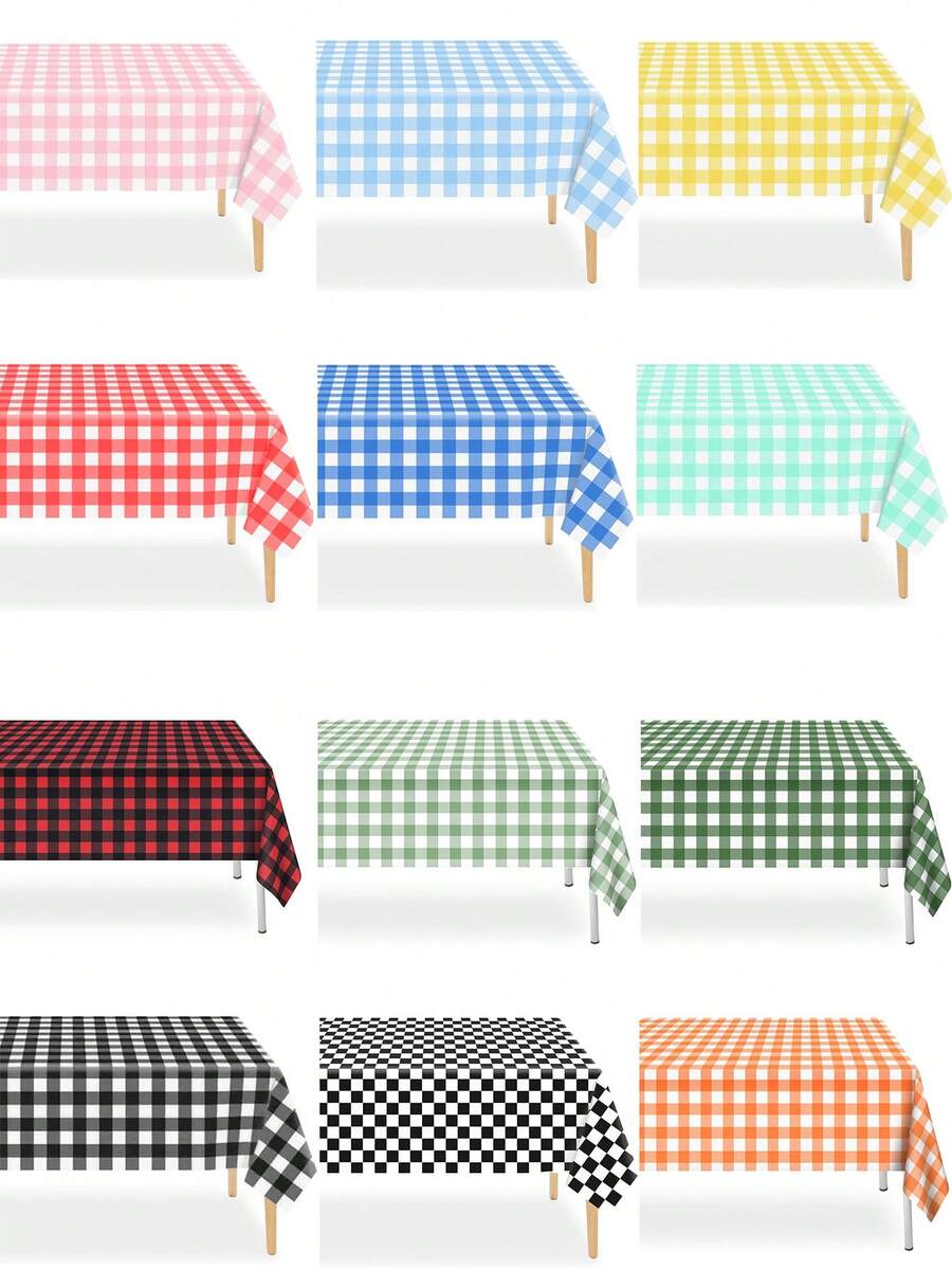 1件一次性塑料桌布,防水黑/红/粉/蓝格子桌布,适合户外野餐、厨房和节日派对。一次性塑料桌布,野餐或节日派对家居装饰,红黑白格子桌布,防水防油,适合感恩节、野餐或节日派对、家居装饰。 - 137x274cm - 查看 1