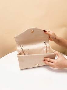 Bolso de mano de terciopelo beige para mujer, bolso formal de fiesta con correa de cadena desmontable - Albaricoque - Ver 4