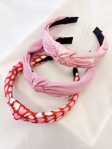 3 件套女士心形纯色面料头带，甜蜜情人节礼物，舒适的日常发饰，发带，发箍