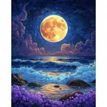 1 Stück DIY Malen nach Zahlen Set für Erwachsene Meer Mond Wandkunst Bild Acrylgemälde auf Leinwand für Heimdekoration 40x50 cm/16x20 Zoll ohne Rahmen