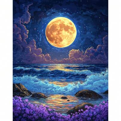 1 st DIY-målning efter siffror-kit för vuxna, havsutsikt, måne, väggkonst, akrylkanfas, målning för hemmet, väggdekorationer 40x50cm/16x20tum utan ram