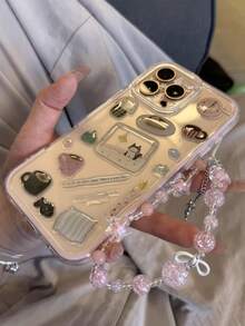 Funda de teléfono transparente con patrón de muñeco de nieve y árbol DIY lindo, adecuada para iPhone 16 Pro Max 15 14 13 12 11 Pro Max, transparente, adorable, a prueba de golpes, resistente al agua y a los arañazos - Borde rosa - Ver 3