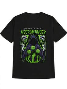 Camiseta gráfica de necromante para hombres - Camiseta casual negra de cuello redondo con estampado de calavera y D20 inspirado en D&D, diseño de fantasía "Regala la vida", top de verano lavable a máquina para jugadores y fanáticos de la fantasía - Negro - Ver 3