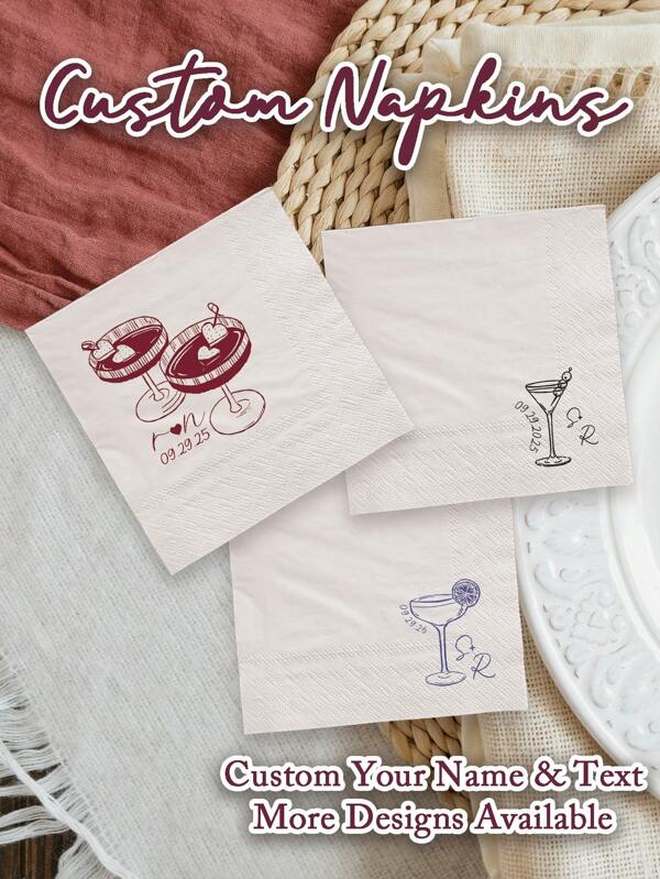 20/50/100pcs Personalized Cocktail Napkins, 3-Ply Custom Rehearsal Dinner Napkins For Table Decorations, Disposable Beverage Dessert Napkins For Party, Wedding, Anniversary, Engagement Party, Bachelorette Party, Bachelor Party, Bar, Custom Event Napkins,Multi-Functional,Durable,Ornamental,Reusable,Exquisite,Stylish,High-Quality,Colorful,Modern,Custom,Personalized,Unique,Ideal Gifts For Him,Ideal Gifts For Her,Boyfriend,Dad,Girlfriend,Mom,Family,Friends,Tea Room,Home,Garden,Office,For Anniversaries,For Valentine's Day,For Mother's Day,For Birthdays,For Father's Day,For Graduation,For Weddings,For Housewarming,Home & Living, Christmas Home Atmosphere, Autumn Home Refresh