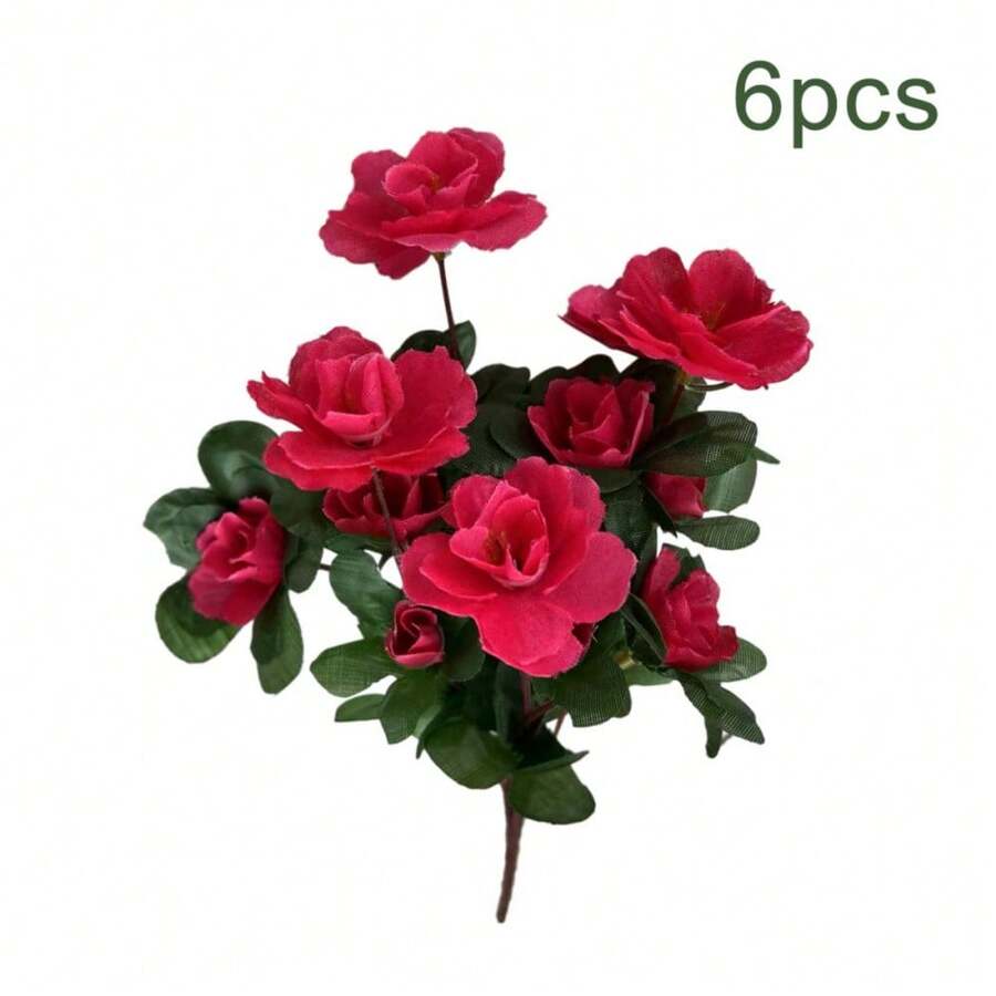 6 Bundles Artificial Faux Rhododendron Flowers, Artificial Flowers Silk Flowers Rhododendron Arrangement Wedding Table Centerpiece Table Centerpieces For Dining Room For Home Wedding Party Decor Gifts For Women - ÔNG - Xem 1