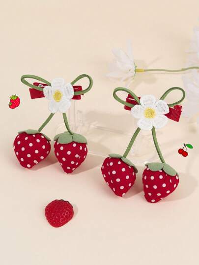 2 peças de grampos de cabelo de flor de morango para meninas, adoráveis grampos de cabelo de jacaré de frutas, pom pom, grampos de cabelo de morango vermelho, grampos de cabelo de morango simulados, grampos de cabelo de frutas doces fofos, acessórios de cabelo para adolescentes