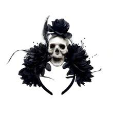 Halloween Realistic Flower Headband, Dark Horror Skull Headpiece For Day Of The Dead Party Headwear