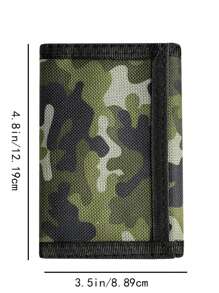 Pared plegable de 3 piezas, estampado de dibujos animados y Camlage, material de poliéster duradero con bolsillo con cremallera y llavero, monedero de uso diario