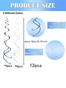 6 件/12 件（海军蓝 + 银色）金色 PVC 双尾螺旋装饰，气球尾部悬挂装饰配件，适用于生日派对、婚礼装饰，增添气氛，丝带