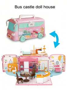 (Random Rabbit Outfit Design) Portable Camping Car RV Toy Set, Children's Toy Car Bus, Mini Rabbit House Family Toy, Birthday/Holiday Gift For Boys And Girls