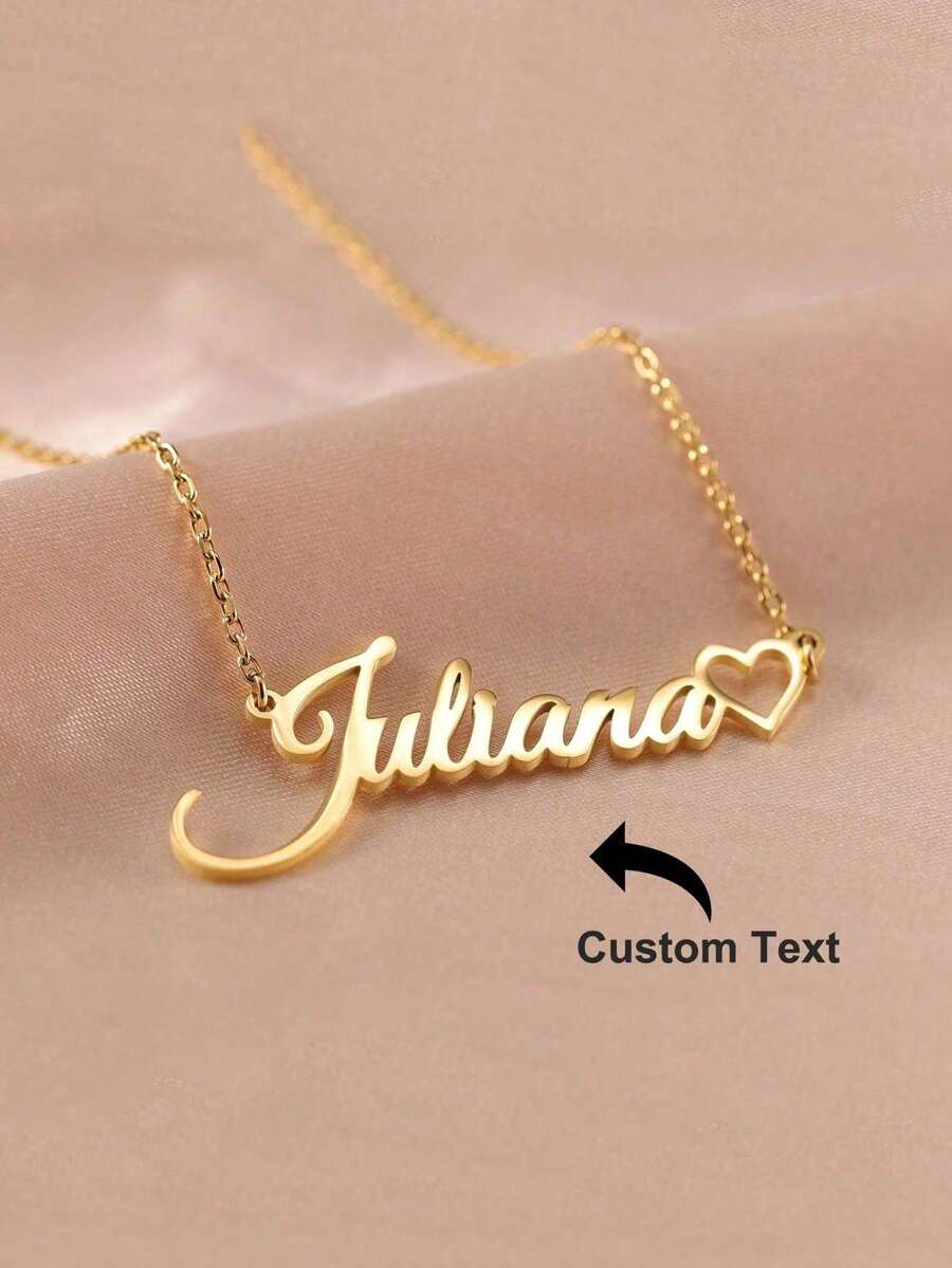 1 pieza Collar personalizado con placa de identificación en forma de corazón, collar de acero inoxidable chapado en oro de 18K con corazón calado, regalo ideal para novia, mamá, familia, amiga, hija, aniversario, cumpleaños, desgaste diario, fiesta, Día de la Madre, San Valentín, graduación, boda, casual, vintage, minimalista