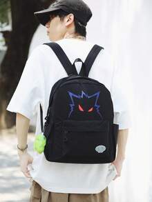 Funny Canvas Backpack With Large Capacity, Multi-Pockets, Water-Resistant, Suitable For College/High School Girls, Cartoon Design, Fashionable, Unique, Korean Style, Casual, Suitable For Elementary/Middle School Students, Unisex (Accessories Not Included) Book Bag - Black - View 4