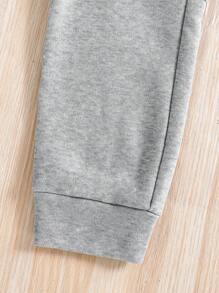 Toddler Cartoon Print Warm Crew Neck Sweatshirt And Pants Set - Grey - View 4