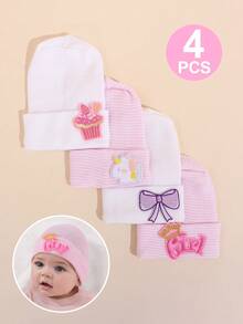 4 chiếc mũ bệnh viện cho trẻ sơ sinh, thoáng khí và ấm áp, mũ len mùa đông, dành cho cả bé trai và bé gái, mềm mại và dễ thương, phù hợp cho phòng trẻ sơ sinh. - Cô gái nhiều màu - Xem 1