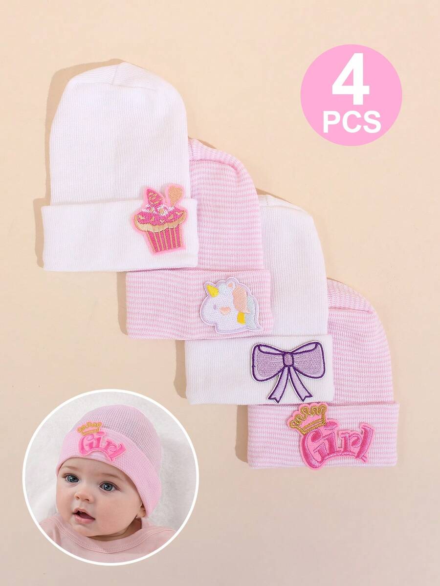 4 chiếc mũ bệnh viện cho trẻ sơ sinh, thoáng khí và ấm áp, mũ len mùa đông, dành cho cả bé trai và bé gái, mềm mại và dễ thương, phù hợp cho phòng trẻ sơ sinh. - Cô gái nhiều màu - Xem 1