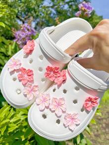 10 piezas de accesorios de moda DIY para zapatos, adornos florales rosados y rosas adecuados para zapatos de playa, sandalias, zuecos huecos, hebillas de zapatos desmontables, regalos de festival - Multicolor - Ver 5