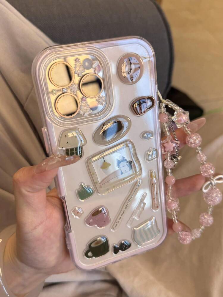 DIY Cute Snowman & Tree Pattern Transparent Phone Case, Suitable For IPhone 16 Pro Max 15 14 13 12 11 Pro Max, Transparent Adorable Shock-Proof, Waterproof, Anti-Fall, Scratch-Resistant - Pink Edge - View 5