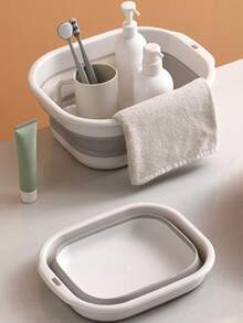 1/3PCS 折叠洗衣桶，节省空间的水槽盆，耐用塑料，便携式折叠洗脸盆，适合家庭、宿舍和露营 - 现代椭圆形设计，易于存放和清洁，便携式洗衣盆，节日礼物，返校用品。 - 灰色 - 查看 8