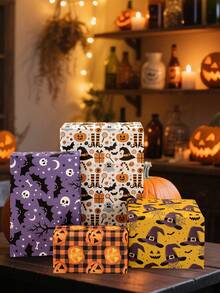 4/8pcs Halloween Decoration Gift Wrapping Paper, Happy Halloween Pumpkin Ghost Spider Bat Pattern Matte Wrapping Paper, Halloween Accessories, Trick Or Treat Decoration For Halloween, Craft Paper, Halloween Party Flower DIY Bouquets Waterproof Wrapping Paper, Florist Bouquet DIY Craft Wrap Paper, Book Leather, Halloween Supplies, Halloween Decor, Room Decor, Home Decor, Halloween Gifts, Halloween Favors Fall Decor Autumn Decor - Halloween-b - View 6