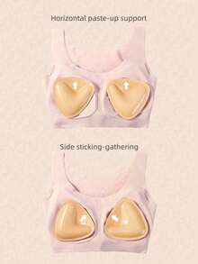 Double Sided Adhesive Bra Inserts Attached 10 Pieces Nipple Pastes Reusable Push Up Lift Self-Adhesive Chest Pads For Bikini Swimwear Sports Strapless Bras-12pcs - Màu be - Xem 2