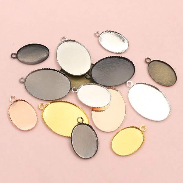 10pcs 13x18mm 18x25mm Inner Size Oval Pendant Cabochons Blank Base Setting Tray DIY Jewelry Accessories For Necklace Earrings Bracelet Findings