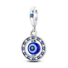 1 Stück Silberfarbener, exquisiter blauer Emaille-Zirkonia, glücklicher Fatima Hamsa Hand, Palme, böser Blick, religiöser Schutzanhänger, passend für original Armband, Halskette, Anhänger, Perlen für DIY Schmuckherstellung, Frauen, Mädchen, Geburtstagsschmuck, Geschenk für Freunde