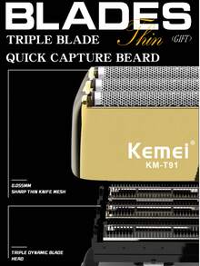 Kemei KM-T91 男士三刀头电动剃须刀，配备 1 块 1400mAh Type-C USB 可充电锂电池，带来沙龙级剃须体验，带 LED 显示屏，三刀头浮动式设计，干湿两用，USB Type-C 接口 - 彩色 - 查看 6