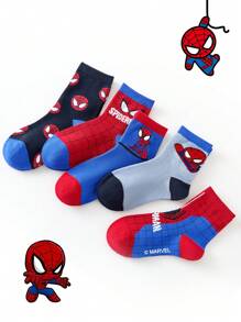 Marvel 5双儿童袜子，超级英雄蜘蛛侠袜子，女童中筒袜，韩国卡通，适合秋冬，男童袜子