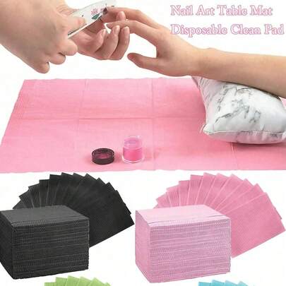 Disposable Pink & Black Nail Art Table Mat - 3-Layer Waterproof Foldable Manicure Station Pad, Non-Slip Beauty Drape For Salon, Spa, Home Use, Tattoo & Dental Grade Protection - Essential For Nail Techs, Beginners, Mobile Artists (Valentine's Day, Christmas Gift Set)
