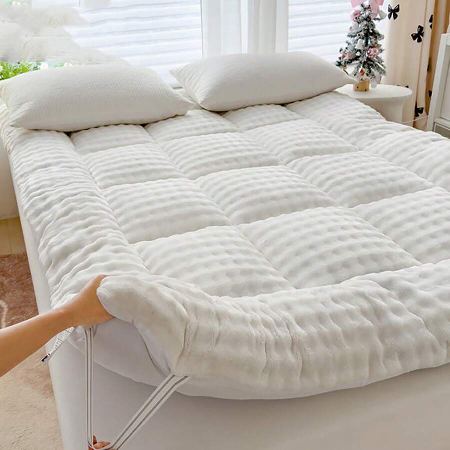 Oaskys Cute Soft Mattress Topper - Comfort Breathable Fiber Filling Folding Roll Up Mattress Sleeping Pad, 6-8cm Warm Thickness Quilted Mattress Topper For Sleeping