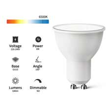 6 个 GU10 LED 灯泡，6W 220V，PVC 材料，室内使用，无需电池，非常适合房间电气/硬接线，220V-240V 工作电压，高效功耗，室内照明节能灯泡耐用 PVC 灯泡，灯泡，房间电气照明