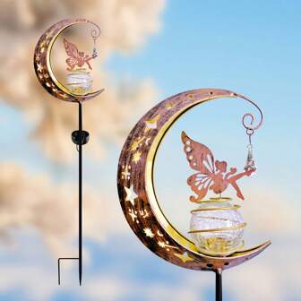 Lampe solaire de décoration de jardin avec lune et fée, statue solaire de fée et de lune pour décoration de jardin extérieure, lampe de sentier, pelouse et cour de fée pour la décoration de cour